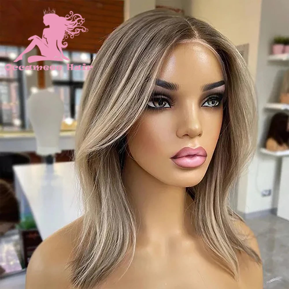 Human Hair Full Lace Brown Highlight Blonde Brazilian Virgin Hair Wigs 13x4 13x6 360 Frontal Wig PrePlucked Hd Transparent Lace