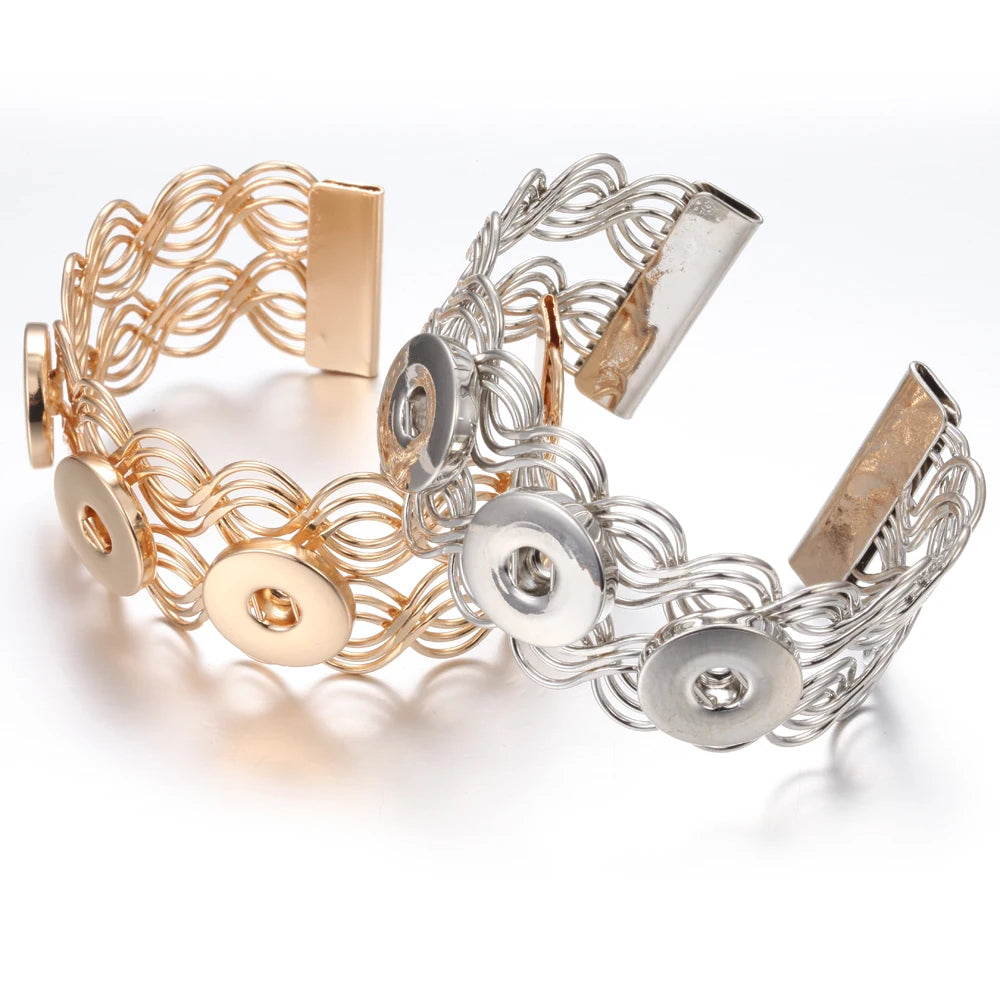 10pcs/lot Wholesale Metal 18mm Snap Button Bracelet Bangles Silver Gold Color Snap Bracelet Fit 20mm 18MM Snap Buttons Jewelry