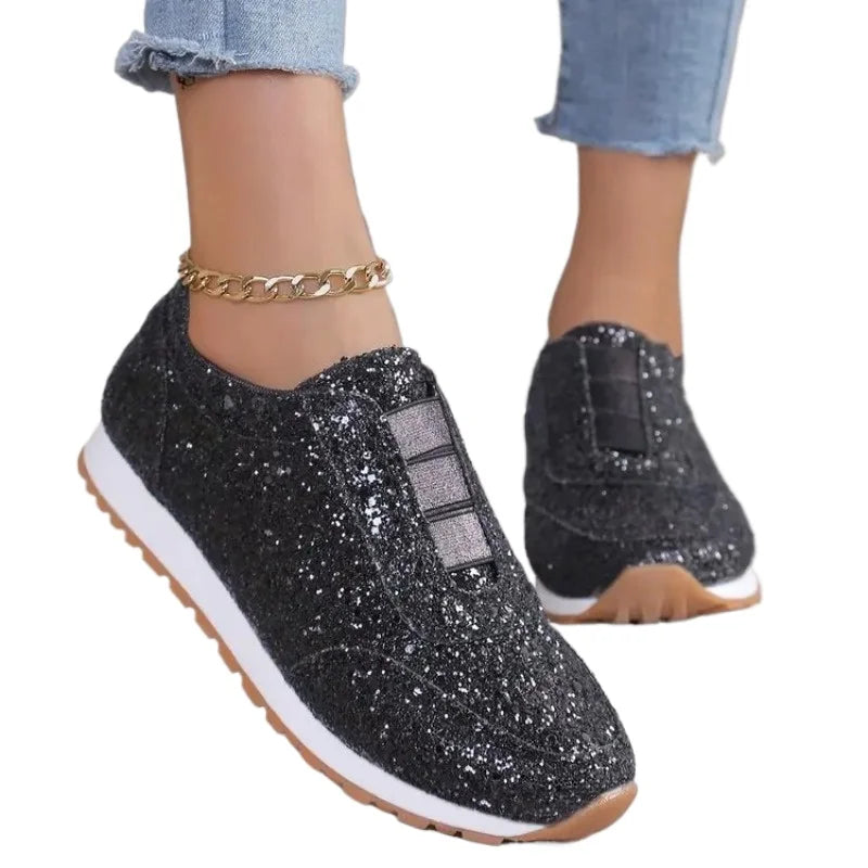 2025 Autumn New Fashion Slip-on Low-heeled Women's Sneakers Gold Silver Trend Sport Shoes Ladies Outdoor Casual Walking Shoes