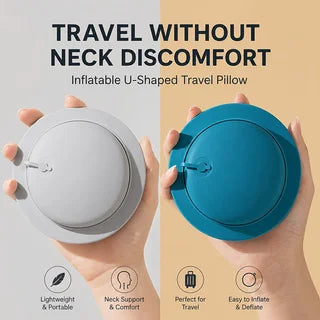 SPDJUMPER Inflatable Travel Neck Pillow, U-Shaped Portable Pillow with Storage Bag for Airplane, Car, Office & Home