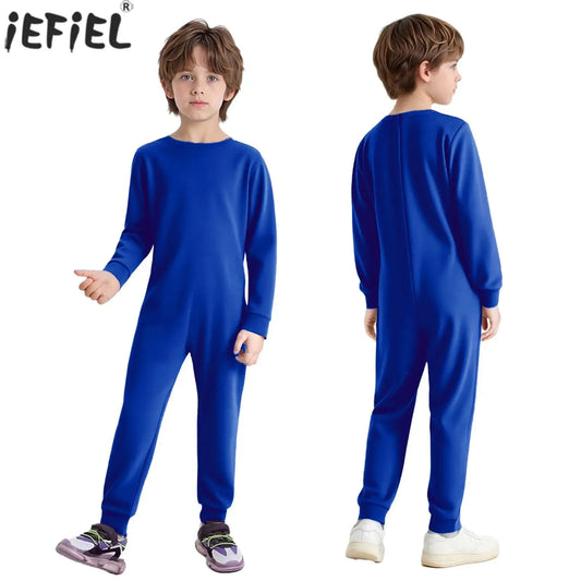 Children Special Needs Adaptive Clothing Solid Color Long Sleeve Zipper Back Jumpsuit Cotton Rompers Workout Sports Bodysuit