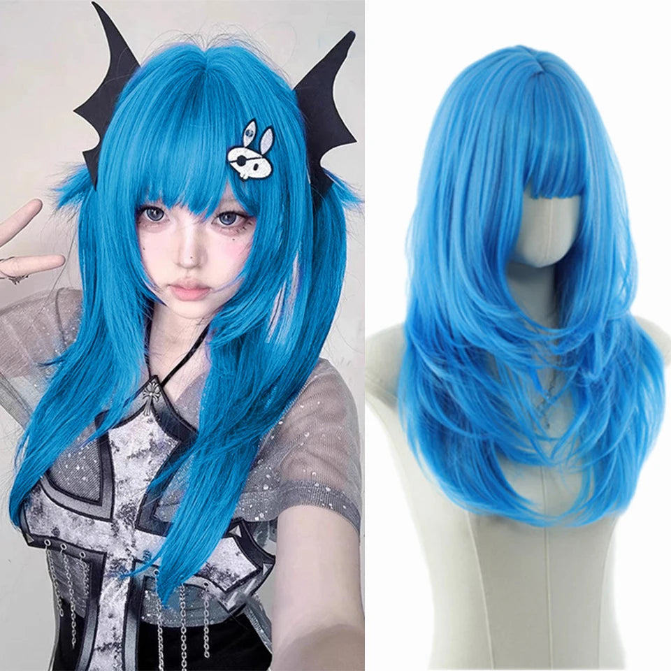 Ombre Pink Brown Wig for Women Cute Lolita Hair Wig with Bangs High Temperature Fibers Synthetic Wigs Headband Wigs for Cosplay