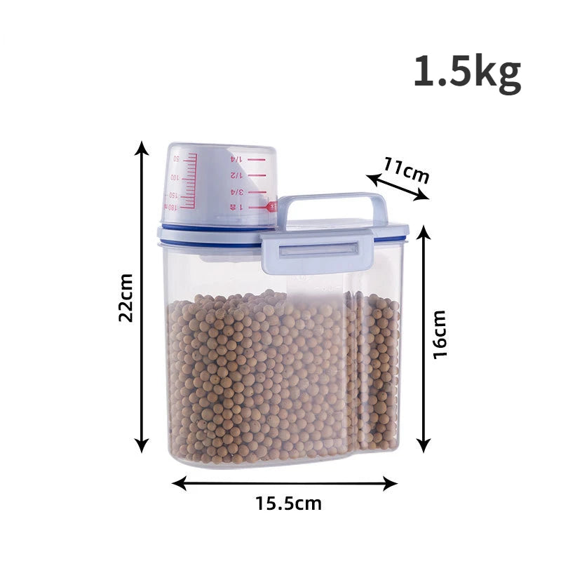Dog Cat Food Pail Plastic Storage Tank with Measuring Cup Container Moisture-proof Sealed Jar Pet Supplies Accessories