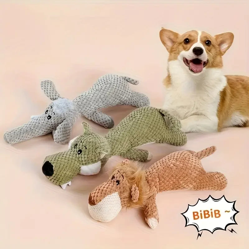 1/3 Pcs Large Dog Toy Bite-Resistant Sound Plush Toy Lion Wolf Elephant Cartoon Pet Toy Squeaky Dog Toy For Small & Medium Dogs