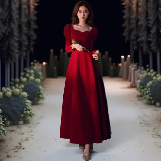 Long Wedding Dress Evening Gown for Bride Engagement Party Autumn Winter New 2025 Large Size Drinking Ceremony Dress