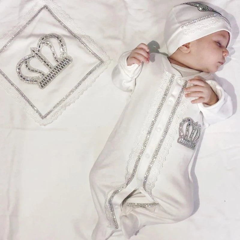 5pcs Newborn Baby Embroidery Lace Romper Outfit Clothing Cotton Infant Wrapped Baby Products Pants Mittens Receiving Blanket