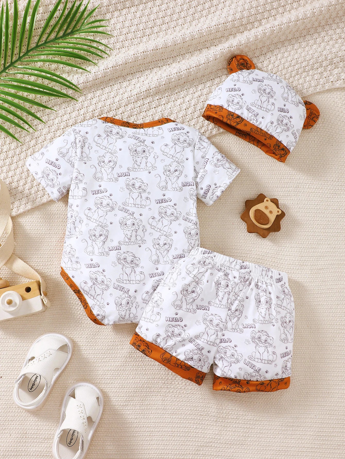 3Pcs Baby Boy Summer Set Cartoon Lion Full Print Top, Pants, Hat Fashion Set 0-18 Months Newborn Baby Boy