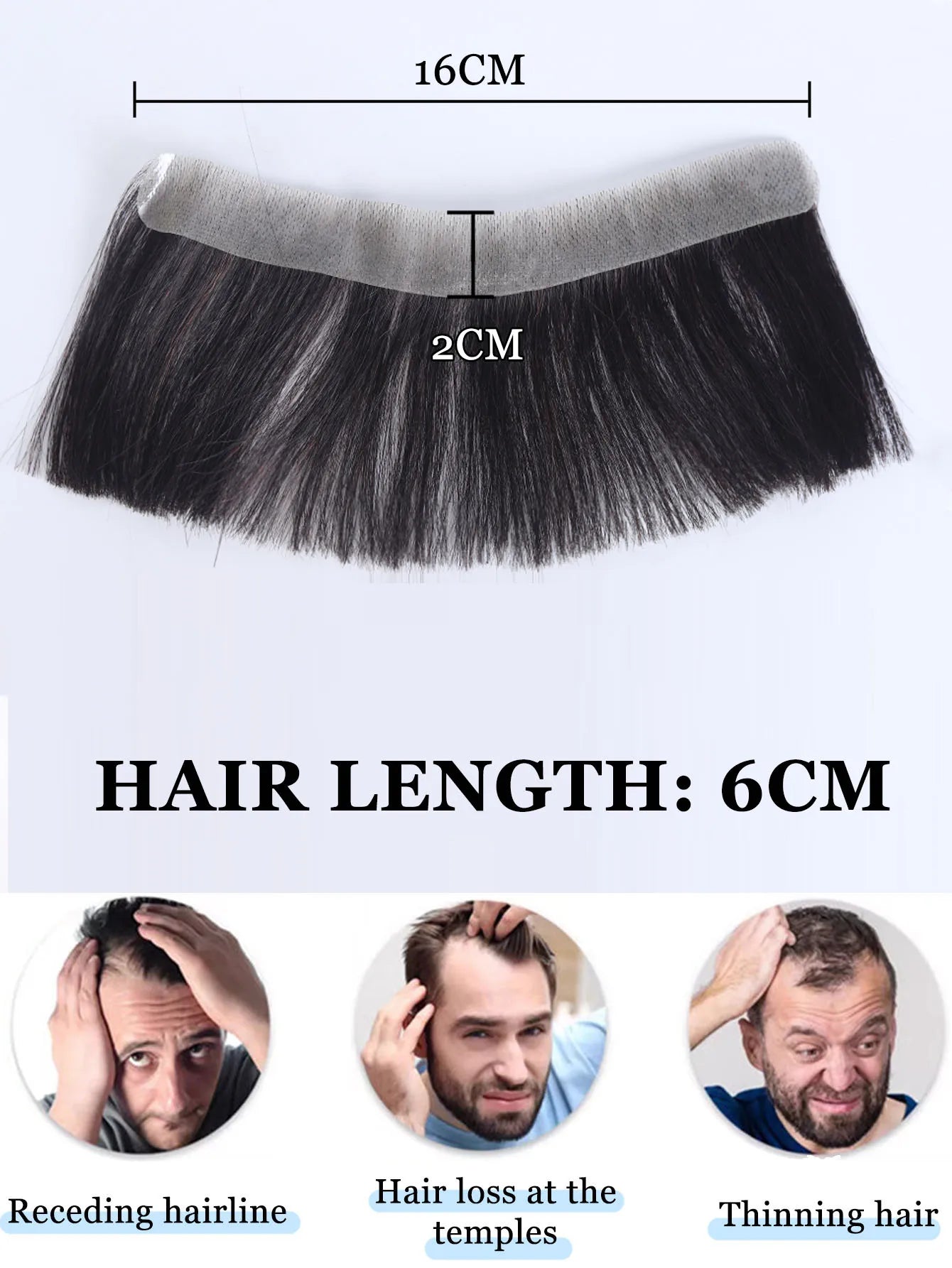 Forehead Patch 100% Human Hair Hairpiece Sideburns Toupee Invisible Seamless Ultra Thin Skin PU Men's Hairline Sideburn Patch