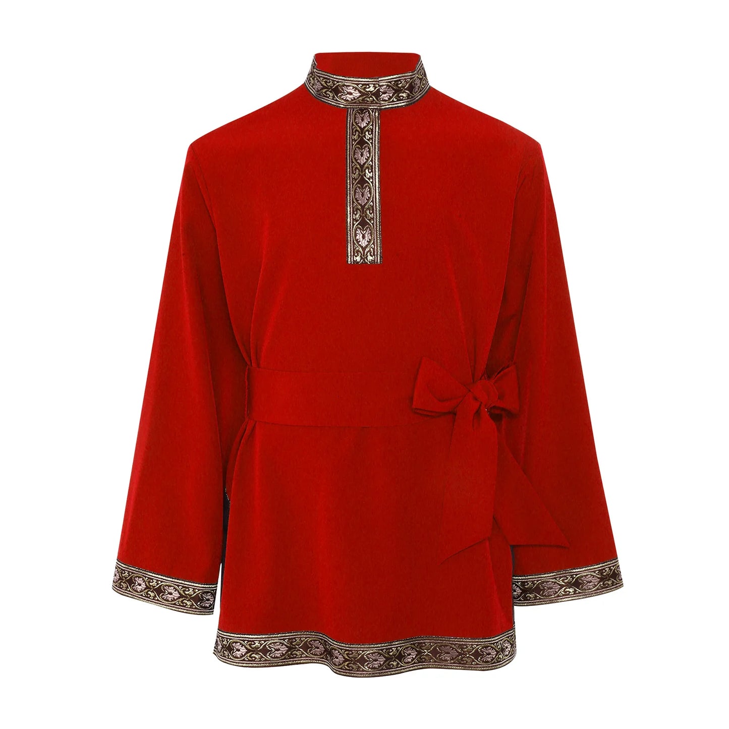 Teen Boys Girls Traditional Russian Folk Costume Halloween Medieval Renaissance Cosplay Fancy Vintage Pattern Shirts with Belt