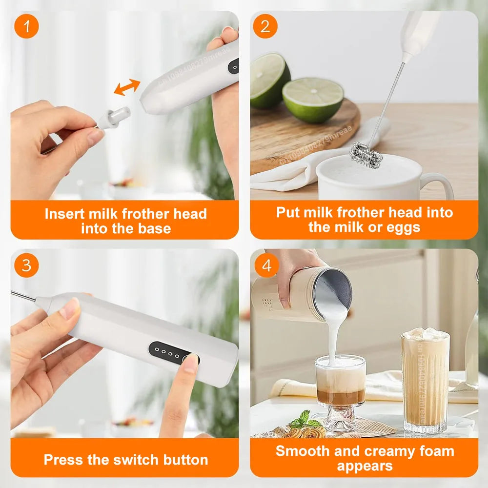 Electric Milk Frother Egg Beater Mini Portable Coffee Whisk Mixer USB Rechargeable Milk Foamer Maker Wireless Handheld Stirrer