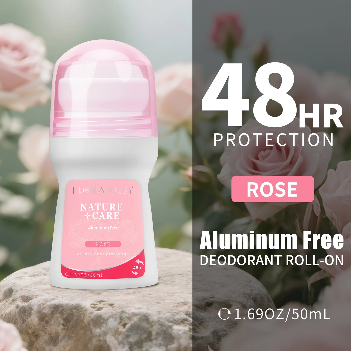 Flora Ruby Cherry Blossom Collection Lavender/Rose/Jasmine/Lily Roll On Deodorant Aluminium free for Women 1.69 fl oz/50 ml