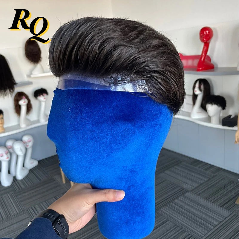 Pre Styled Slicked Back Thin Skin Men Toupee 0.04mm Human Hair Men Wig Hair Replacement Systems Hair Piece Protesis Hombre Male
