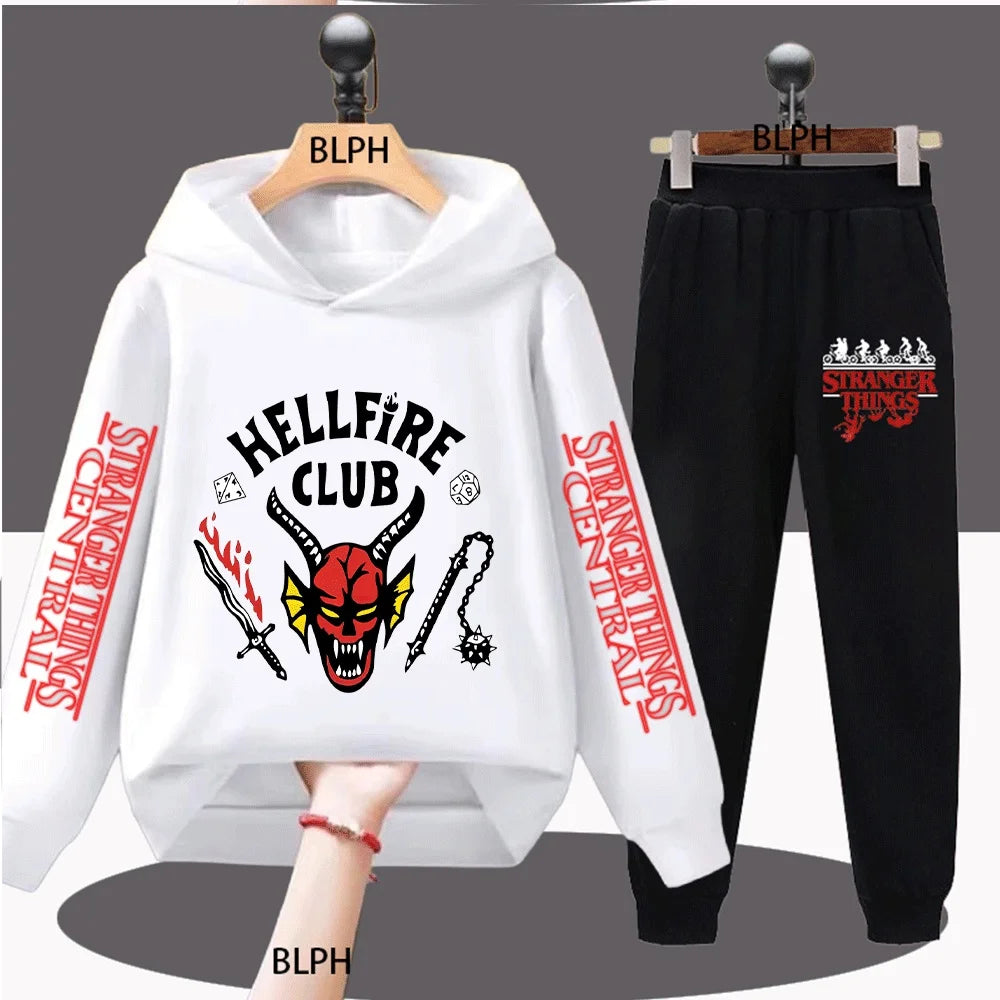 Hellfire Club Kids Hoodie Set with Devil Skull, Dice, Swords, and Spiked Chain Design for Trendy Little Ones