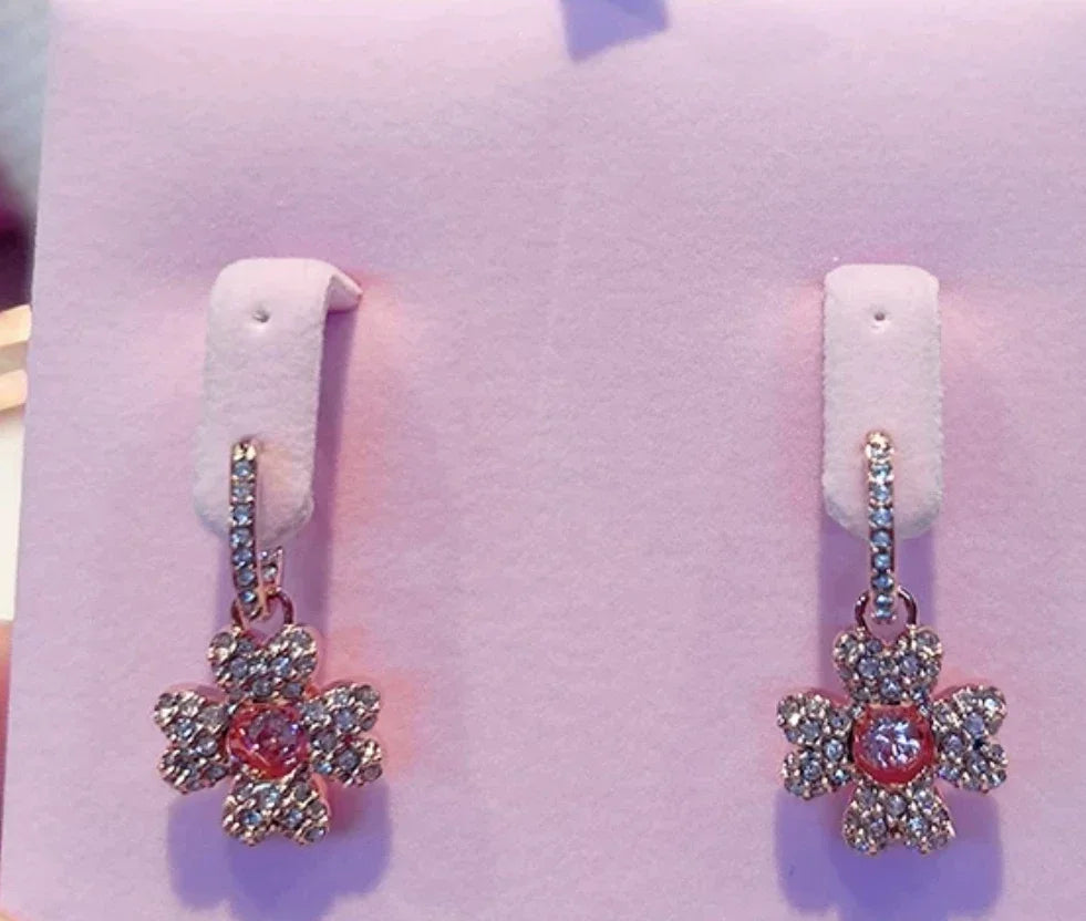 Snowflake Flowers Original New Sales Trend High Quality Jewelry Flower Sets Necklace Earring Ring Bracelet Pink Anniversary Gift