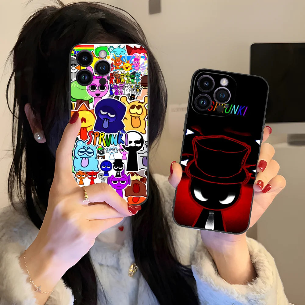 Funny Cartoon Sprunki Pattern Phone Case For iPhone 17 16 15 14 13 12 11 Pro Max Mini SE 7 Plus 17E Shockproof Non-Slip Cover