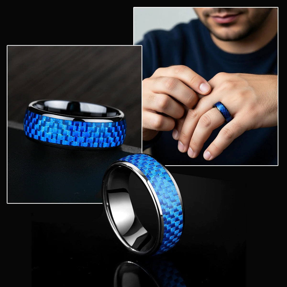 Inlay Blue or Black Carbon fiber for Men Women 7mm Ceramic Finger Ring,Gen2 Rewritable 13.56mHz  UID 1K S50 Smart Jewerly Ring