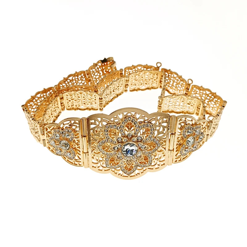 Morocco Caftan Wedding Belts Gold Plated Luxury Wedding Jewelry Set for Bridal Muslim Arabic Bridal Dress Chain Bride Accessory