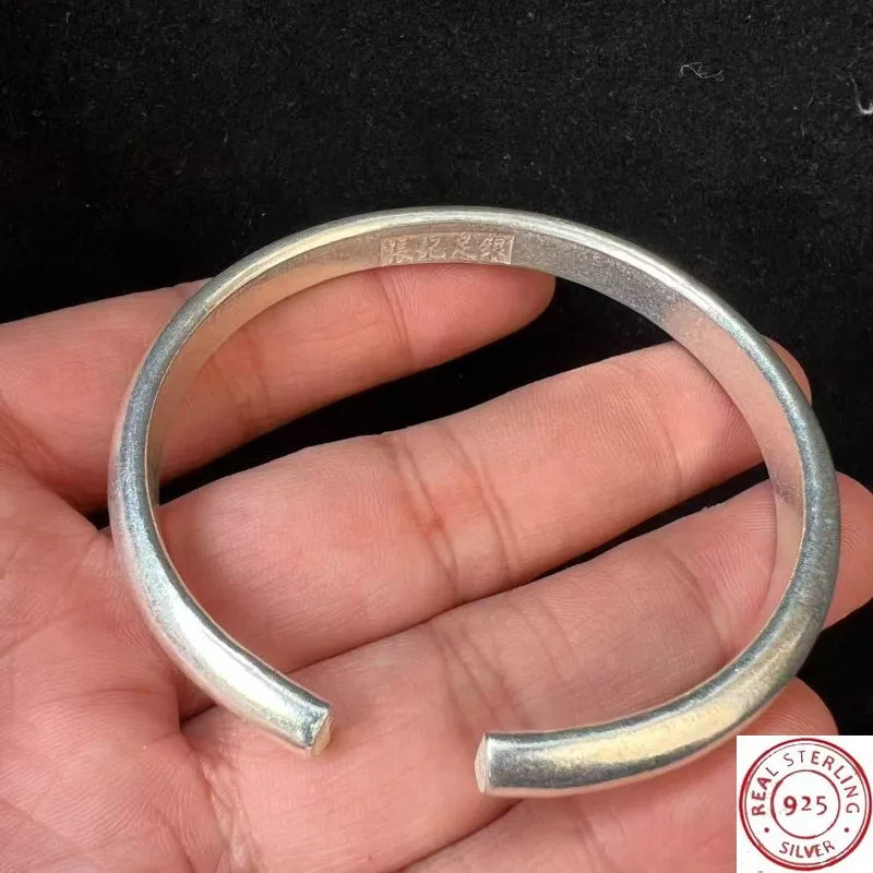925 Sterling Silver Plain Bangle, Adjustable Open Design, Unisex Minimalist Jewelry