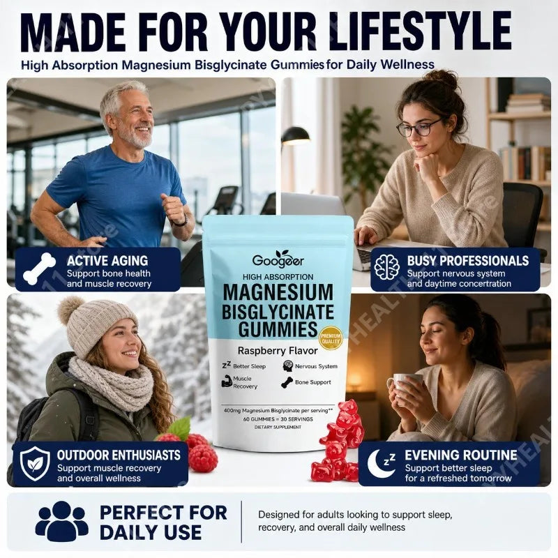 Googeer Magnesium Bisglycinate Gummies for Better Sleep Daytime Concentration & Nervous System Support Raspberry 60 Gummies