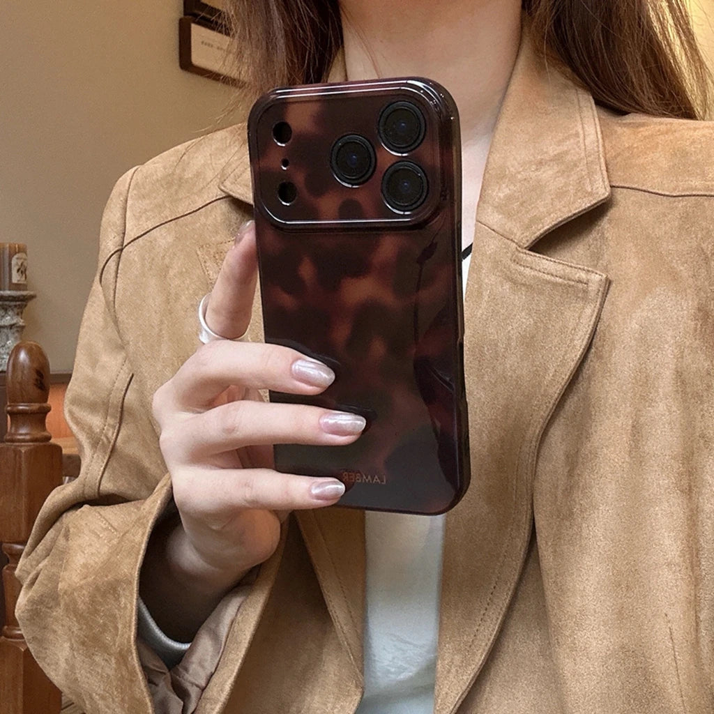 Retro Stylish Amber Color Lamber Pattern Glossy Phone Cover Case for iPhone 17 16 15 14 13 12 Pro Max Plus Air