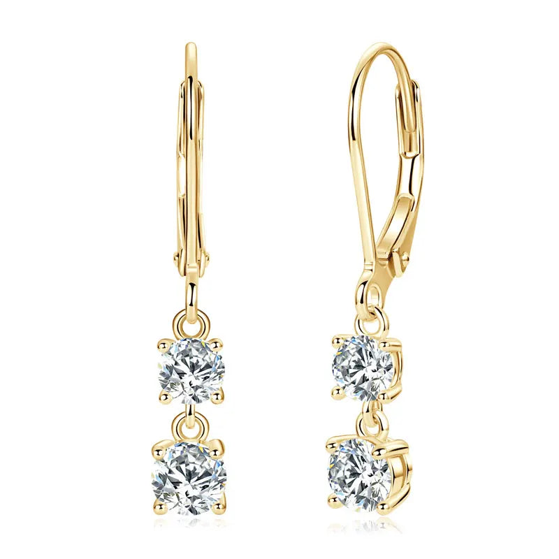 IOGOU D Moissanite Drop Earrings for Women 925 Sterling Silver Leverback Trendy Wedding Fine Jewelry Gift with Certificate
