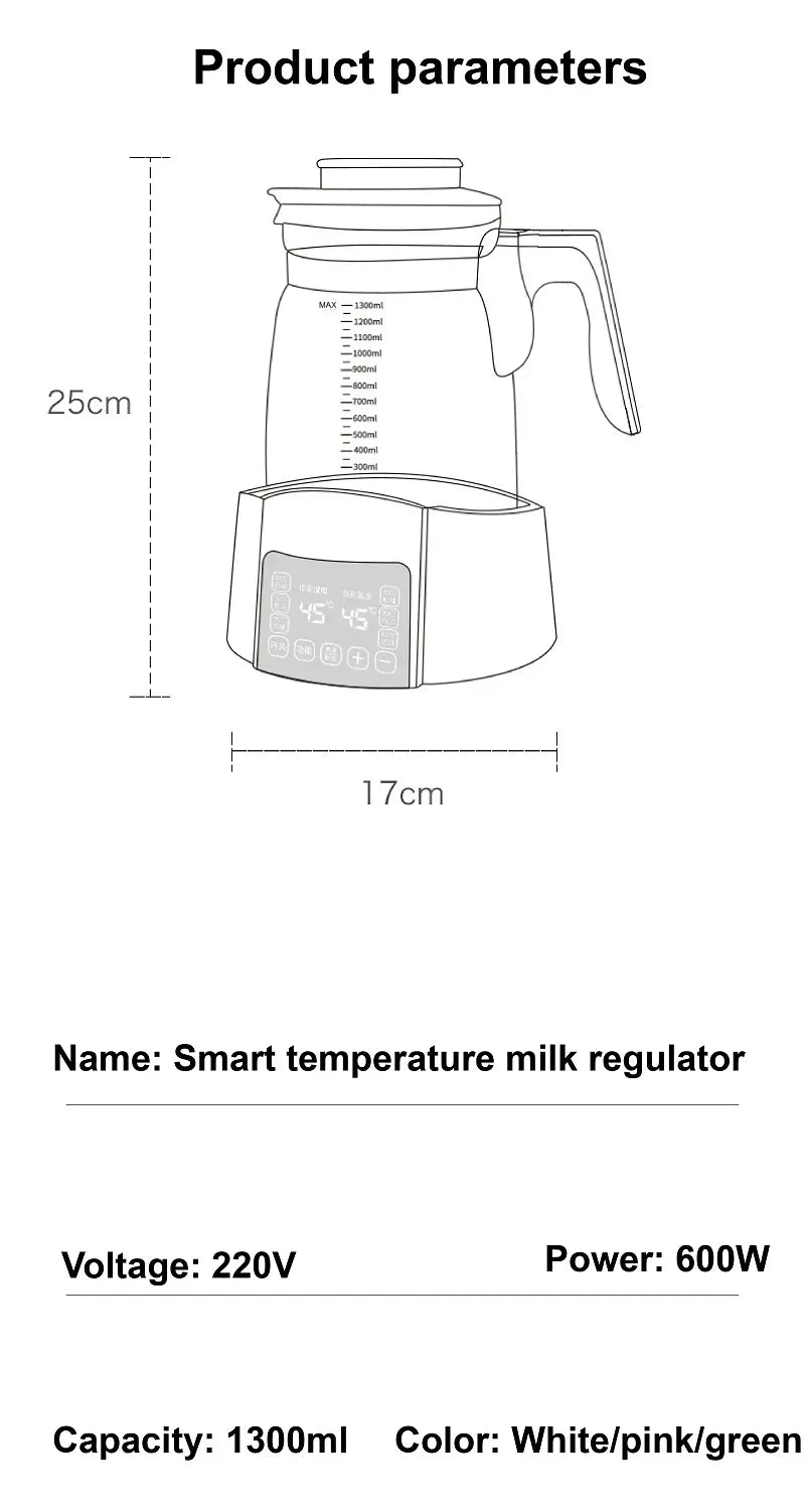 1.3L Electric Kettle Baby Thermostat Milk Warmer Home 24h Hot Water Kettle Multifunctional Glass Health Pot Teapot Kitchen Tools