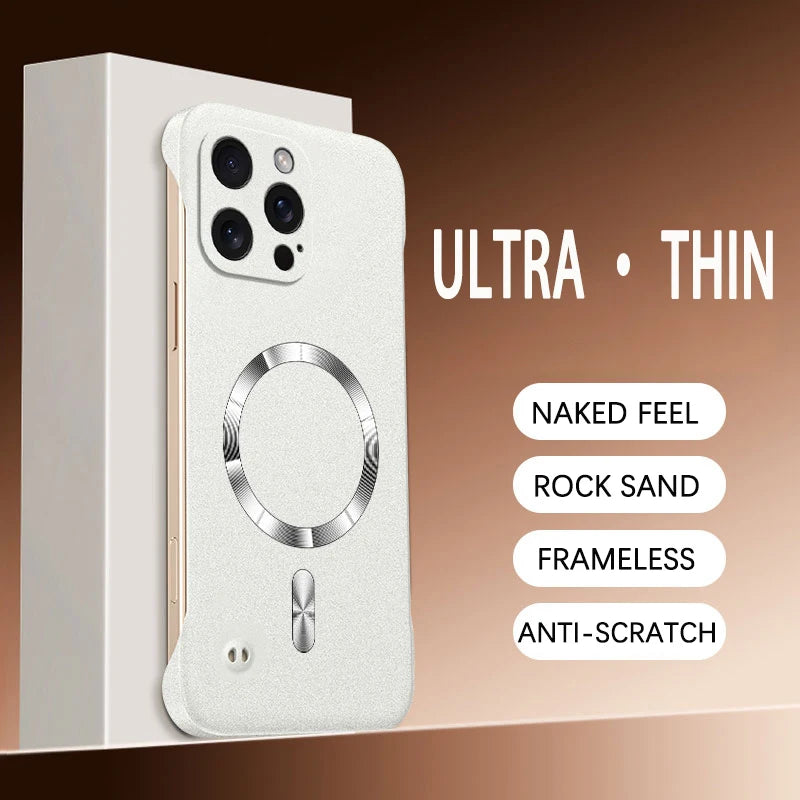 Magnet Frameless Sand Rock Matte Case For Magsafe iPhone 17 Air 16 16E 15 14 13 12 11 Pro X XR XS Max Plus Mini Ultra Thin Cover