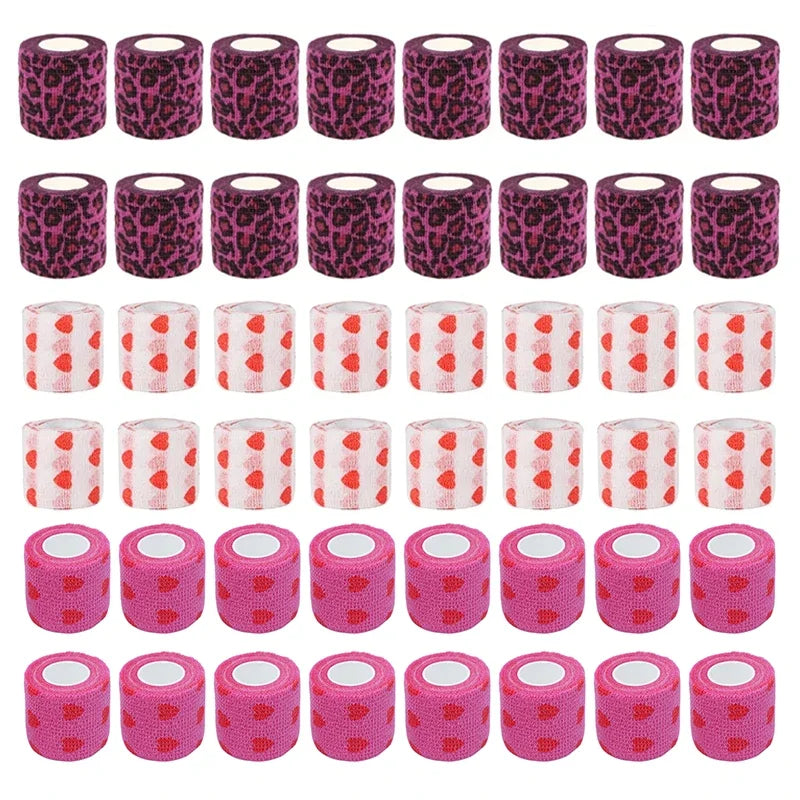 White/Pink Heart And Pink Leopard Tape Tattoo Handle Bandage Anti-slip Athletic Nonwoven Self-adhesive Elastic Bandage Grip