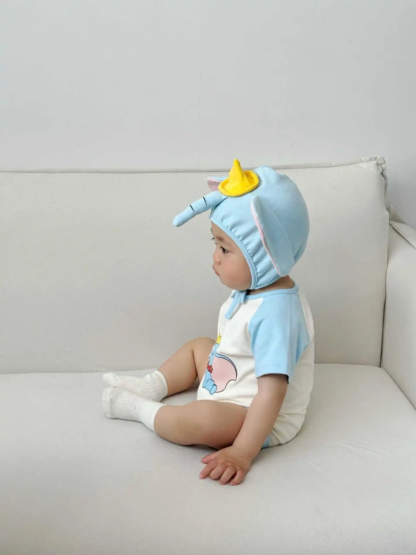 3D Elephant Print Baby Onesie with Hat Set Short Sleeve Romper Bodysuit Outfit Newborn Infant Summer Outfit Cute Animal Costume
