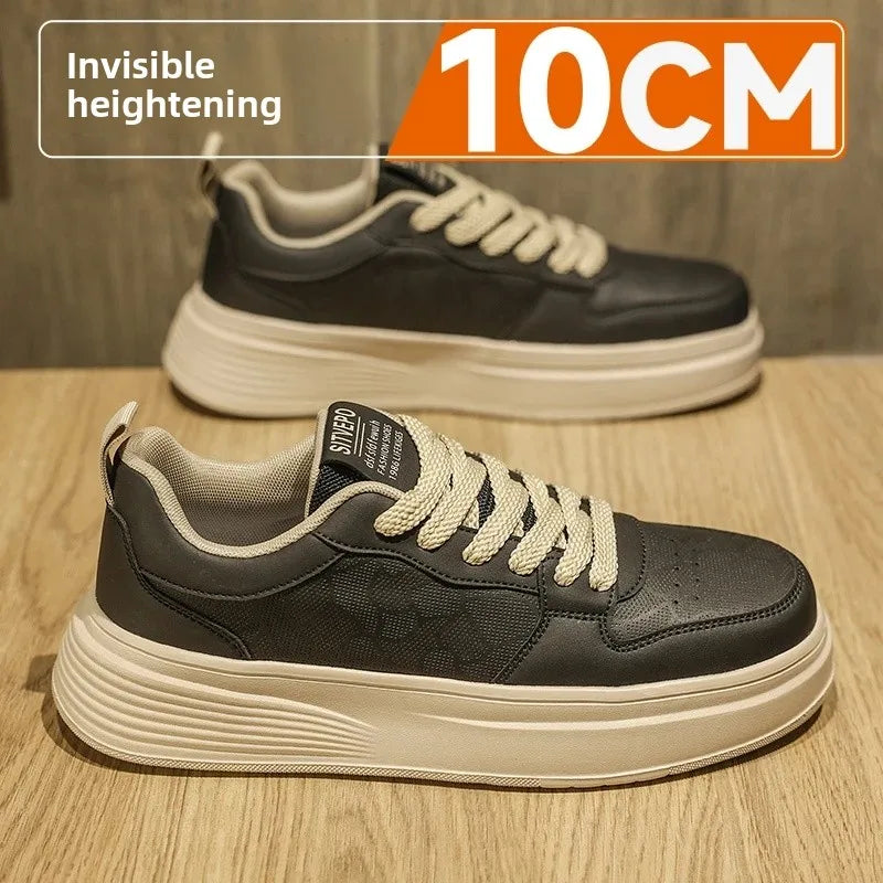 Men's Casual Sport Shoes Thick Bottom Invisible Heightening 10cm Rubber Outsole Synthetic Upper Breathable Lace-Up Sneakers