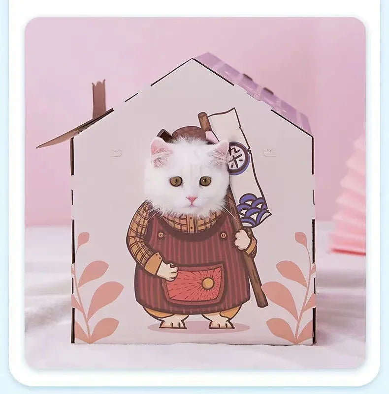 Removable Cat House Corrugated Stratching Post Toy Scratcher Cardboard Scraper for Cats Kitten Scratch Sleeping Bed