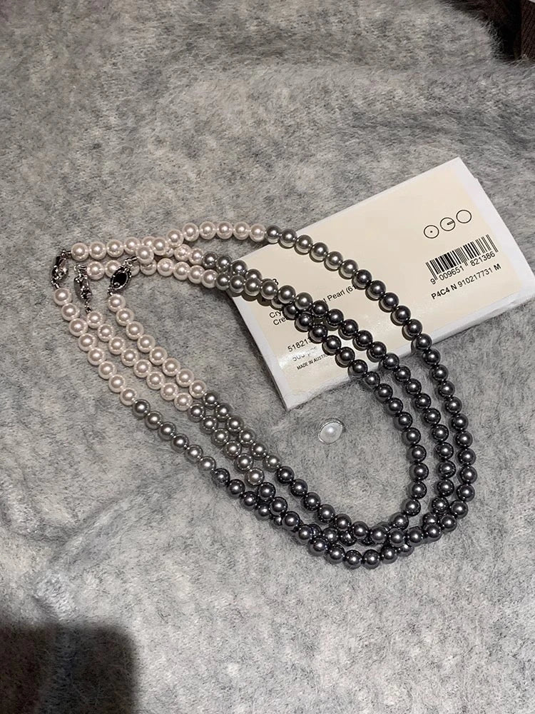 French Socialite White Gradient Gray Pearl Bead Necklace 2024 Fashion Jewelry Sets For Women's Sexy Collarbone Chain Accessories