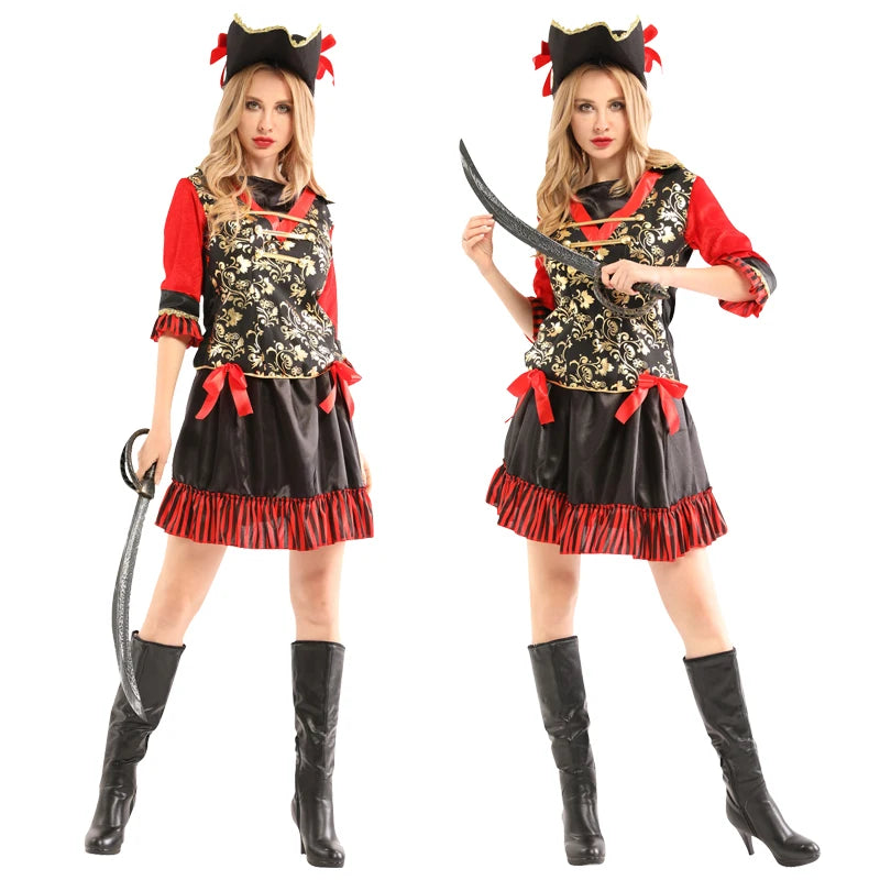 Halloween Theme Women Fancy Dress ，Parent-child Role Playing Cosplay Costumes,Female Pirates Captain of the Caribbean