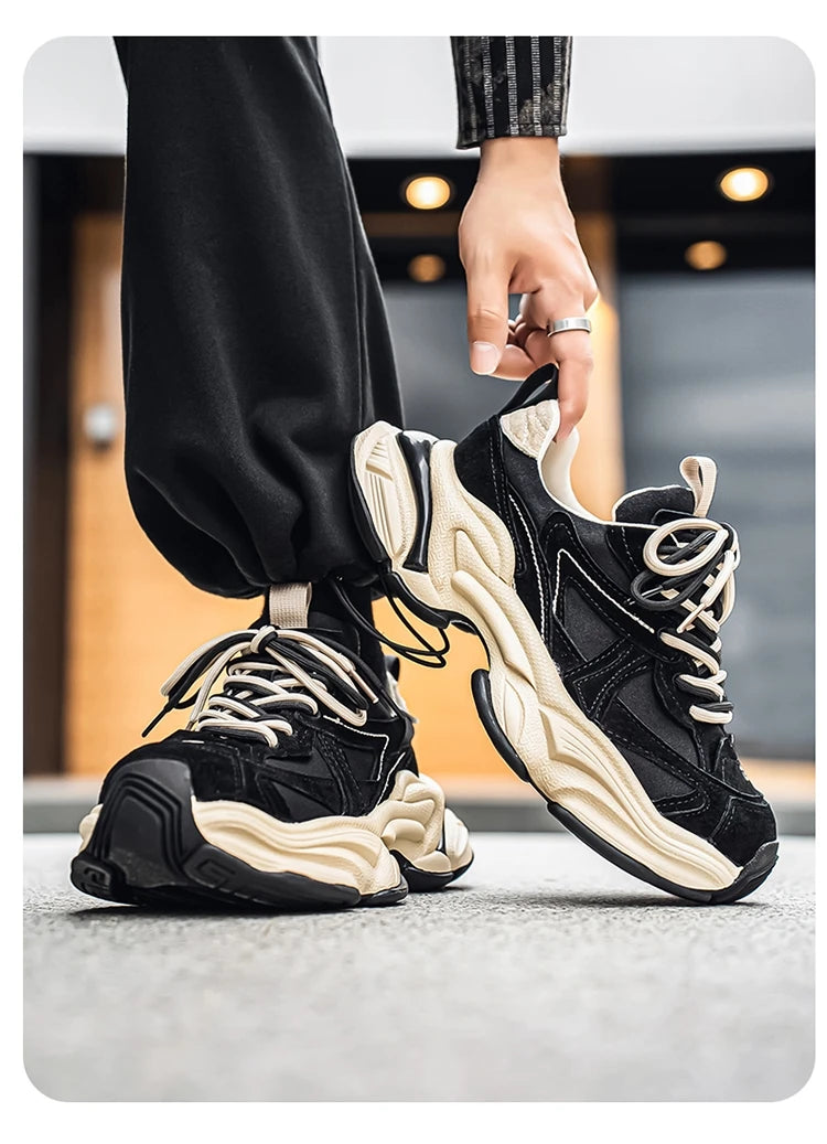 Lacing up Men's and Women's Couple Sport Shoes 2025 Thick Sole Luxury Design Casual Retro Dirty Casual Sneakers Breathable Upper