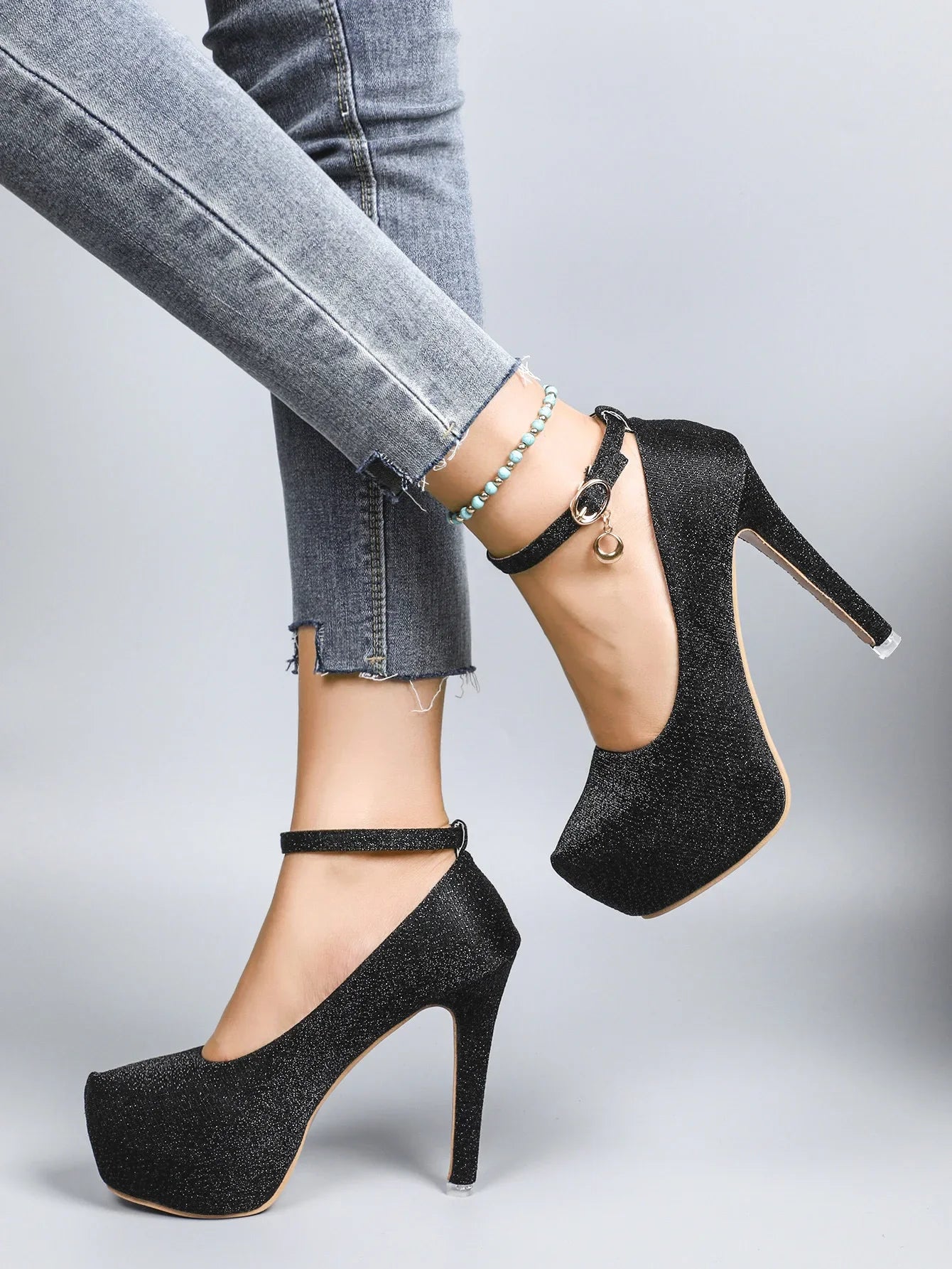 Spring Autumn New Style Waterproof Platform High Heels Thin Heel Silver Large Size Ultra High Heel Single Shoes for Women Show A