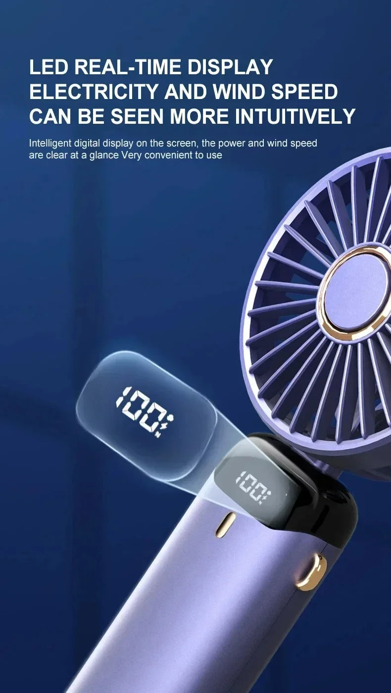 5-Speed Portable Handheld Mini Fan Foldable Neck Hanging Fans USB Rechargeable Fan with Phone Stand and Display Screen fan