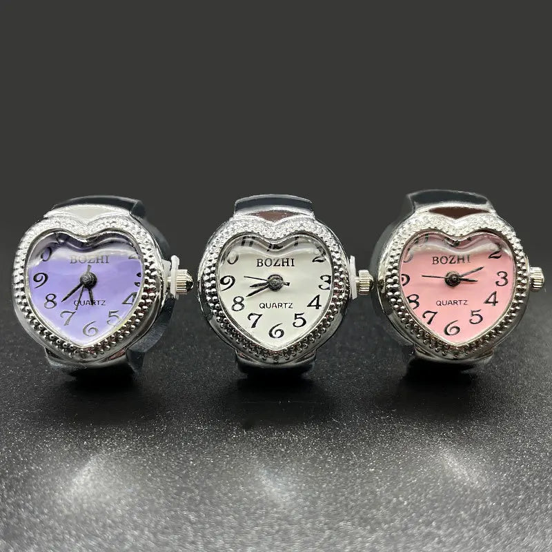 Kiss Jewelry Women Men Creative Heart Shape Clock Quartz Watch Rings Couples Elastic Strap Alloy Dial Watches Finger Ring Gift