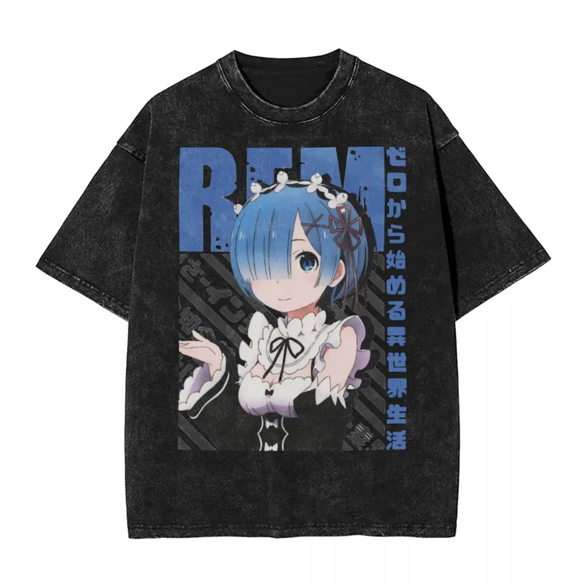 Rezero Rem Re:Life In A Different World From Zero Washed T Shirts Streetwear Hip Hop Vintage T-Shirt Tees for Men Women Harajuku