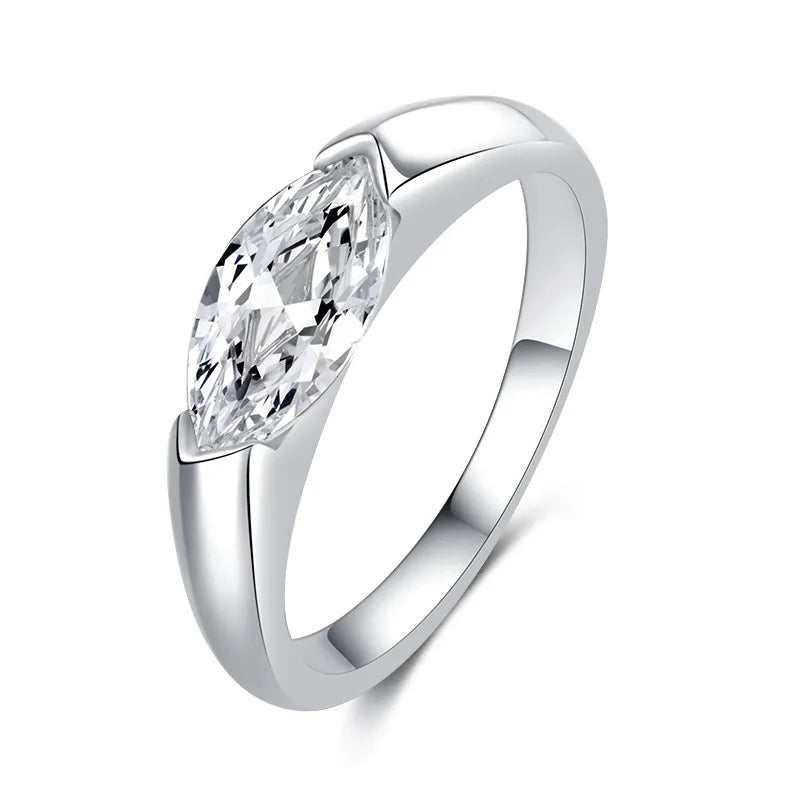 EWYA 1CT Marquise Cut Moissanite Solitaire Ring For Women 925 Silver GRA Certified Diamond Wedding Band Party Bridal Rings Gift