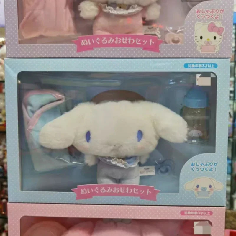 2025 Sanrios Baby Pacifier Bottle Plush Set  Kuromi Hellokitty Cinnamoroll My Melody Baby Dress Up Suit Gifts Christmas Gifts