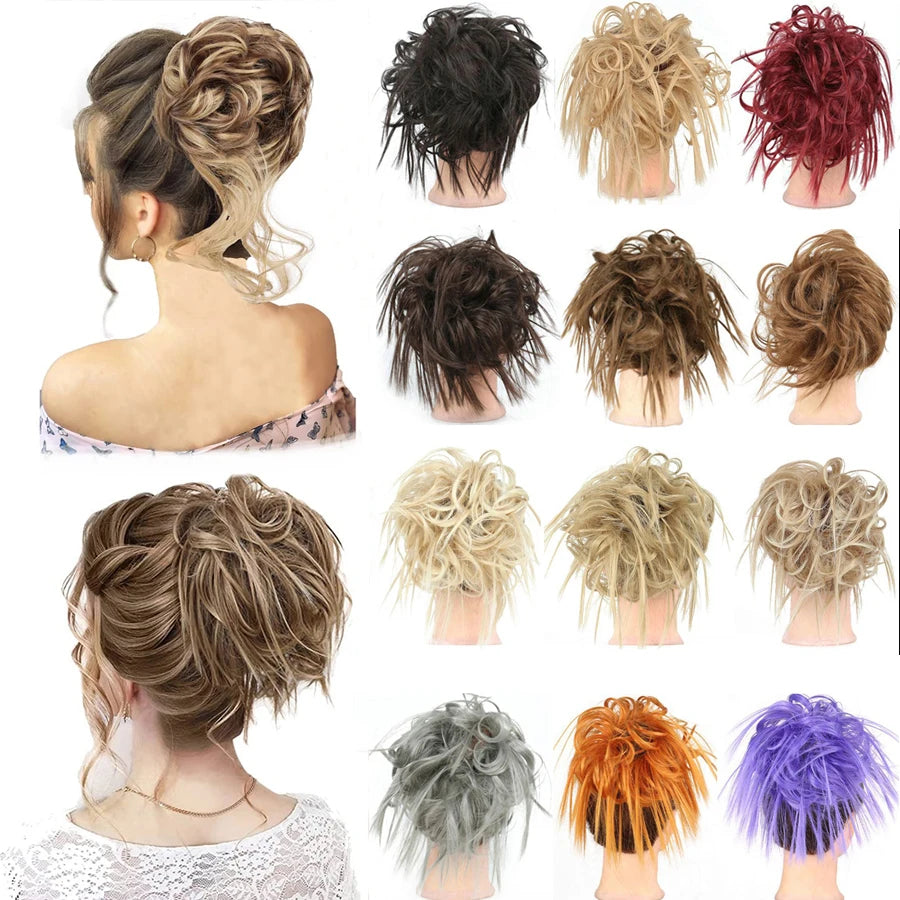 Synthetic Hair Bun Extensions Messy Curly Elastic Hair Scrunchies Hairpieces Synthetic Chignon Donut Updo Hair Pieces for Women