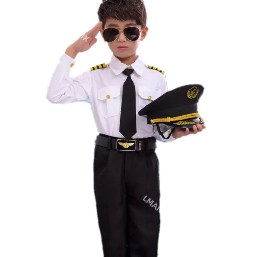 Halloween Pilot Cosplay Costumes For Kids Boys Birthday Gift Girls Flight Attendant Fancy Dress Military Performance Uniform