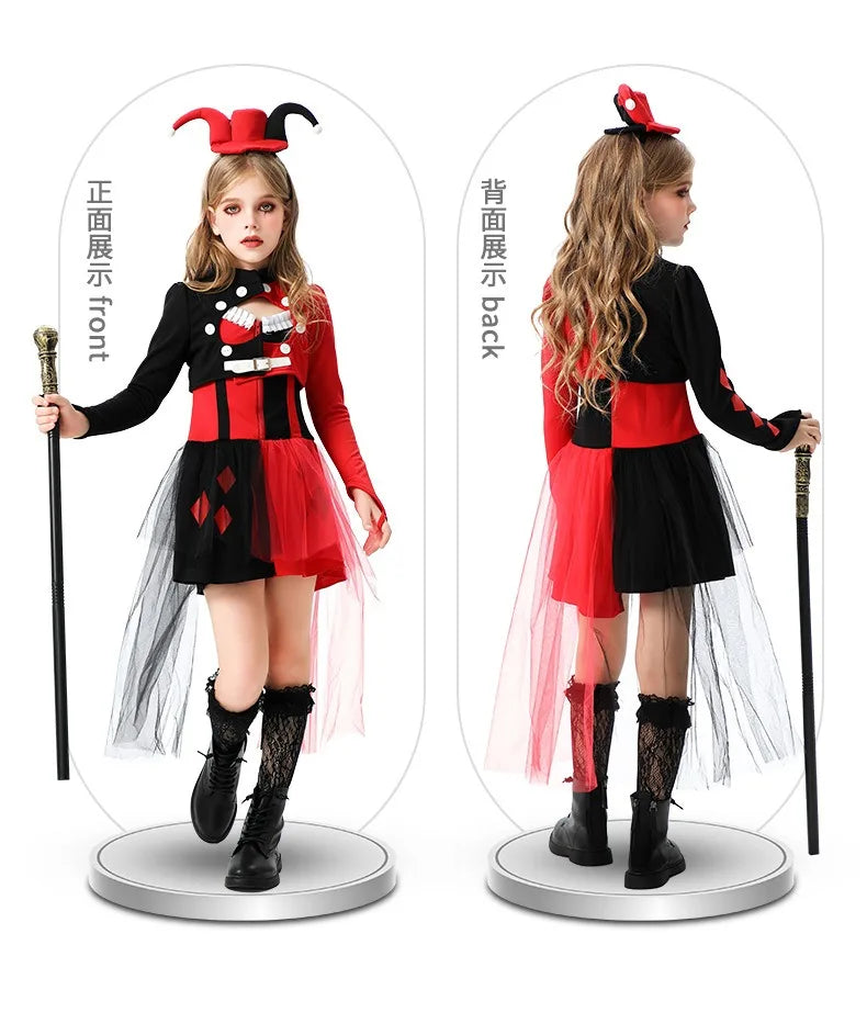 Halloween Cosplay Costumes Horror Clown Dresses Pants Headwear Clothes Sets Carnival Theme Party Role Playing Outfits for Girls