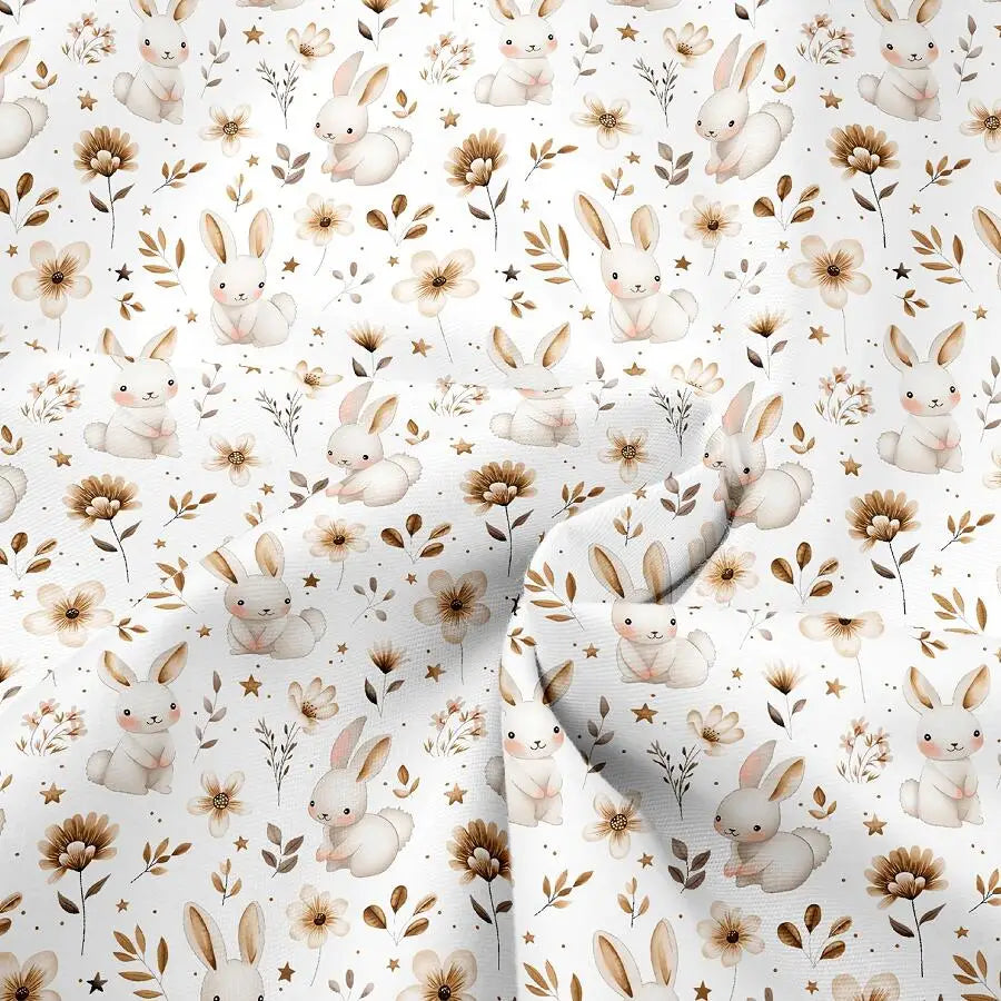 160*50cm Cute Rabbit Flower Printed Cotton Fabric,DIY Patchwork Cloth,Handmade Material,Sewing Craft,Quilting Baby Dress,Tecido