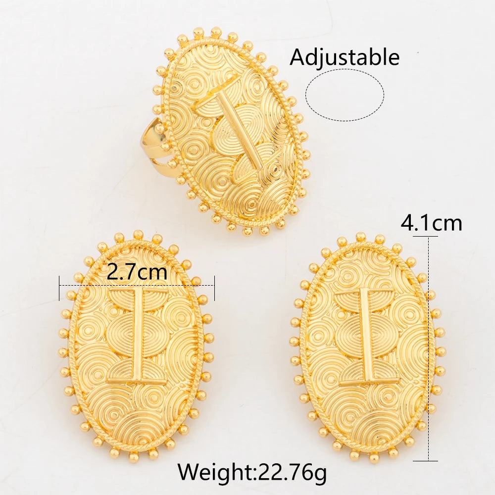 Gold Plated Jewelry Sets for Women Geometry Earrings Adjustable Ring Wedding Jewelry Accessories Fashion Party Weddings Gifts