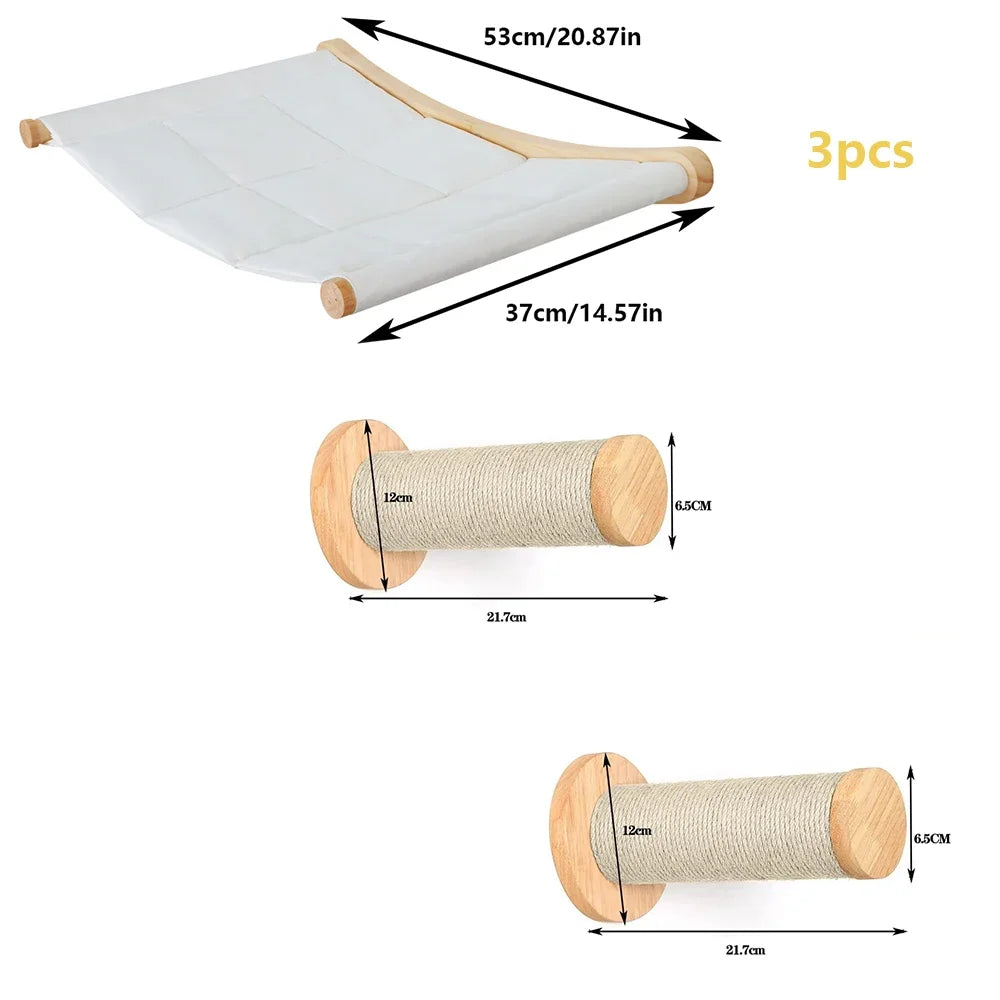 Cat Climbing Shelves Wall Mounted Cat Tree Sisal Scratching Post Cats Hammock House Jumping Platform Rope Ladder Pet Furniture