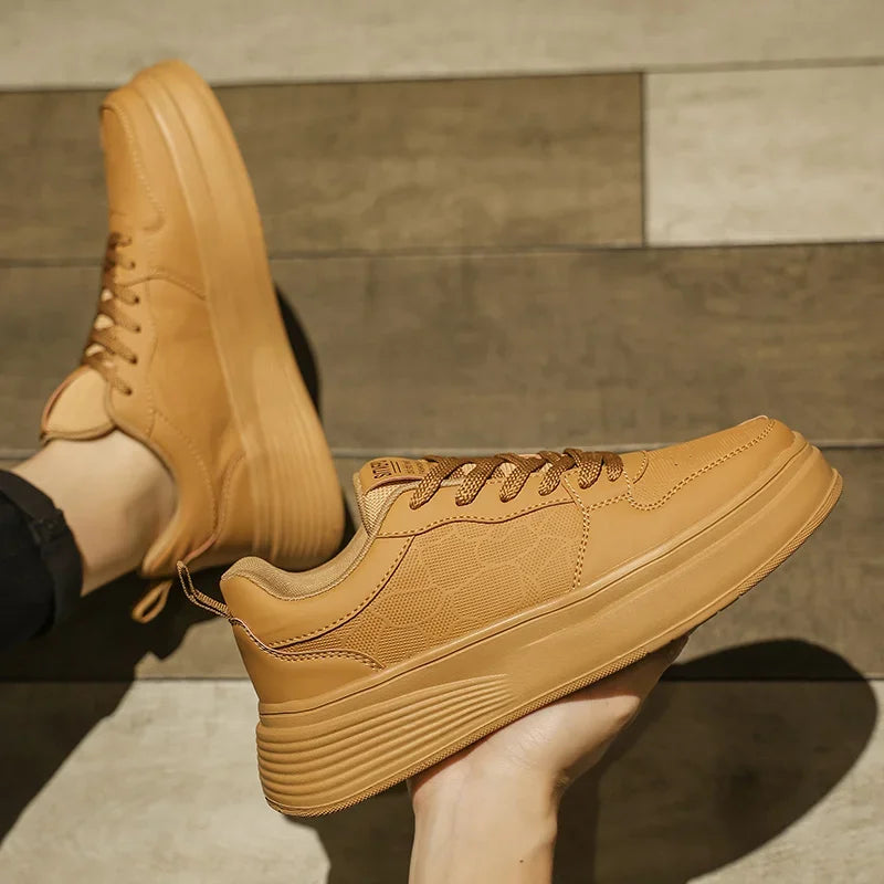 Men's Casual Sport Shoes Thick Bottom Invisible Heightening 10cm Rubber Outsole Synthetic Upper Breathable Lace-Up Sneakers