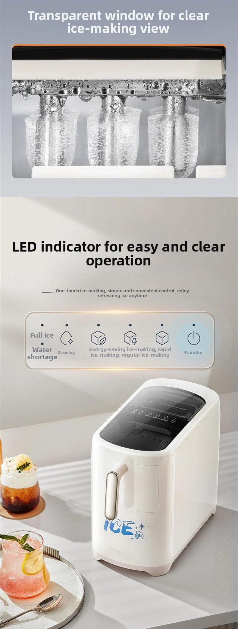 Mini Ice Maker Machine for Home Dorm Student, Portable Automatic Ice Maker with Small Power, Compact Countertop Ice Cube Maker,