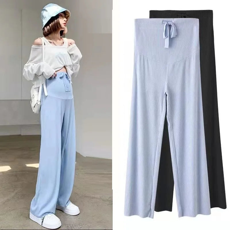 6 Colors Summer Fashion Loose Pants For Pregnant Women Breathable Wide Leg Straight Trousers Adjustable Maternity Clothing