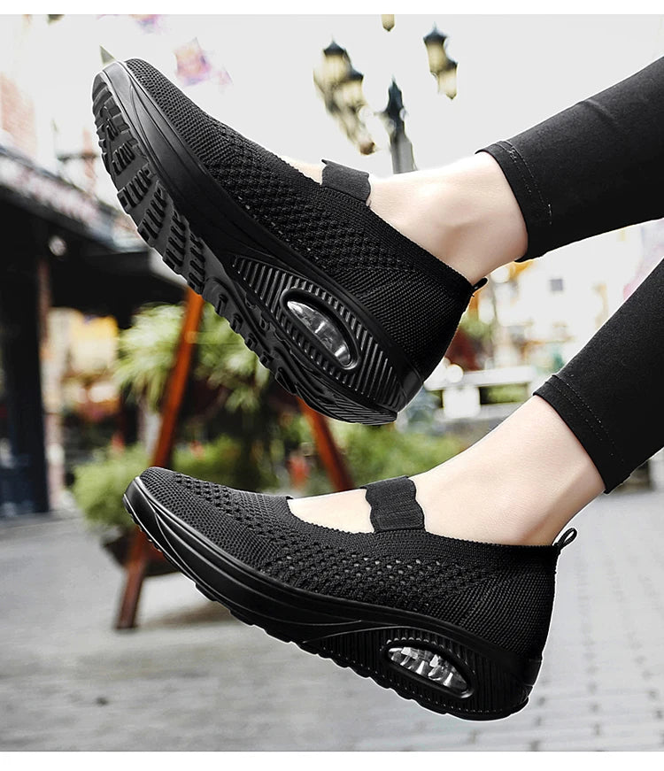 Solid Color Women Walking Shoes Air Cushion Non Slip Orthopedic Shoes Ladies' Casual Mother's Shoes Slip-On Lazy Loafers Sneaker